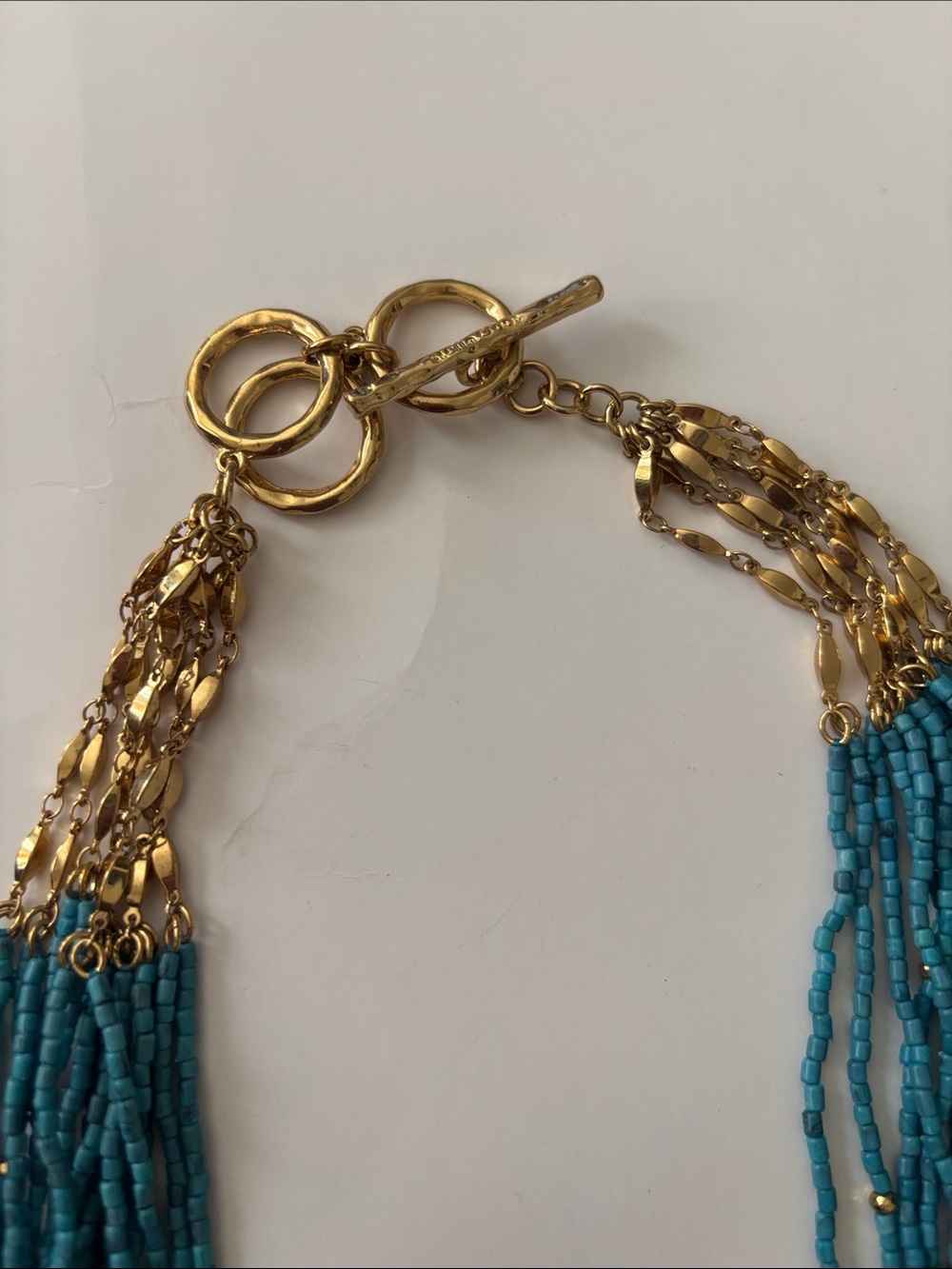 Multi-Strand Turquoise Beaded Necklace with Gold Accents - Picture 7 of 8